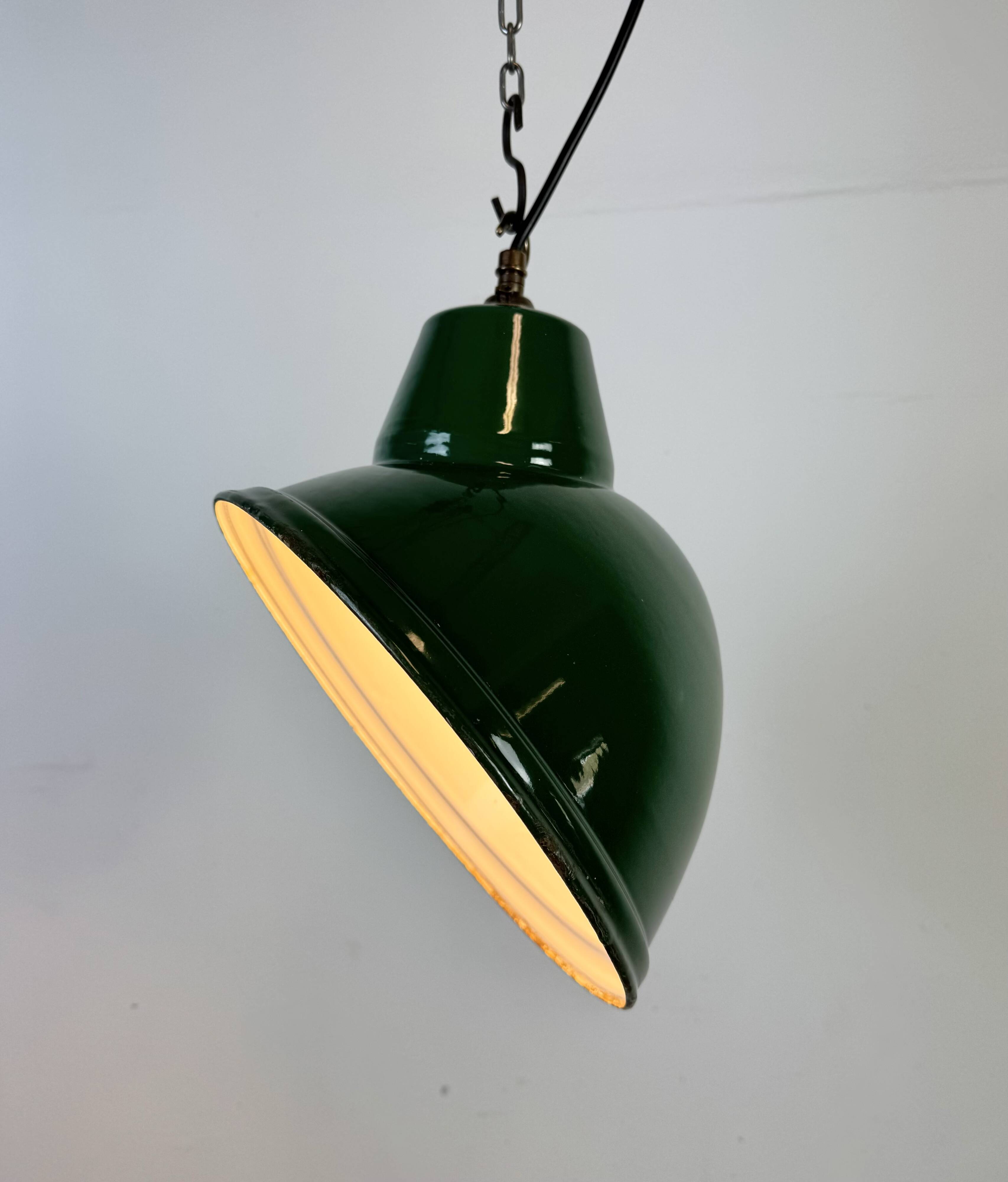 Industrial Green Enamel Factory Pendant Lamp, 1960s