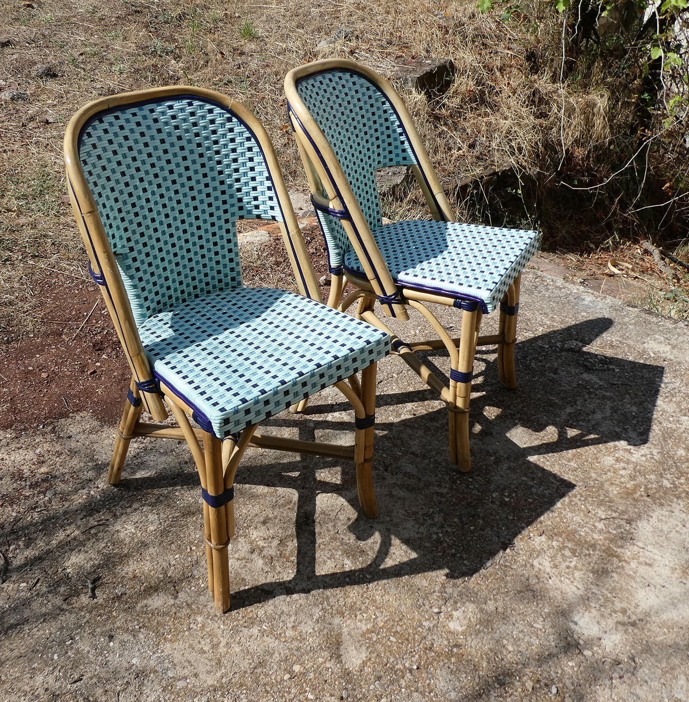 Pair of chairs bistro paris terrace in rattan and caning