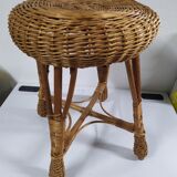 Round low stool rattan - vintage - old