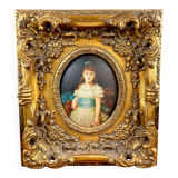 Old painting on wood signed Becker (?) – Portrait of a child