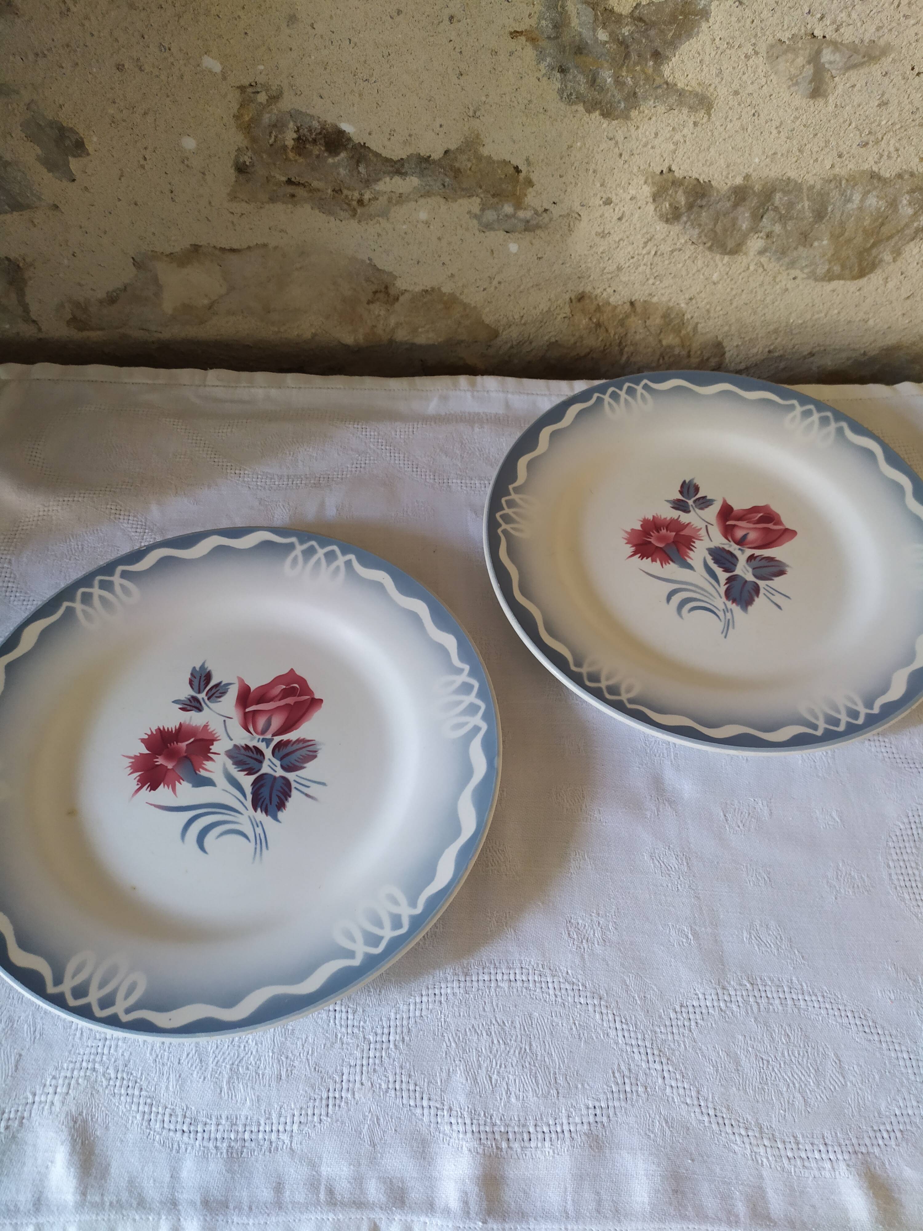 Flat earthenware plates by Digoin Sarreguemines