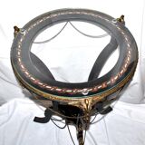 Napoleon III Gueridon Table blackened wood and gilded bronze swan - Mother-of-pearl marquetry top 19th century.