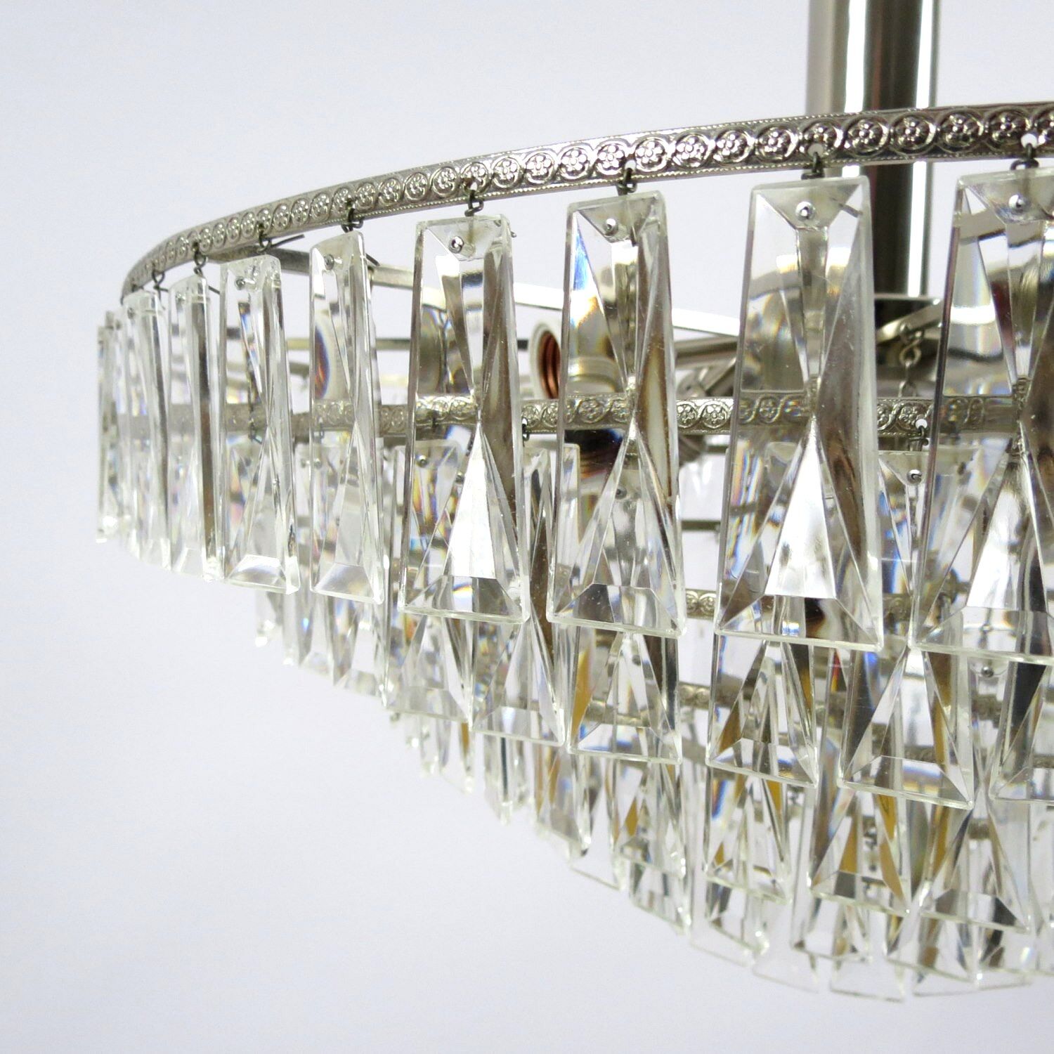 Glass and chrome metal chandelier, 1960