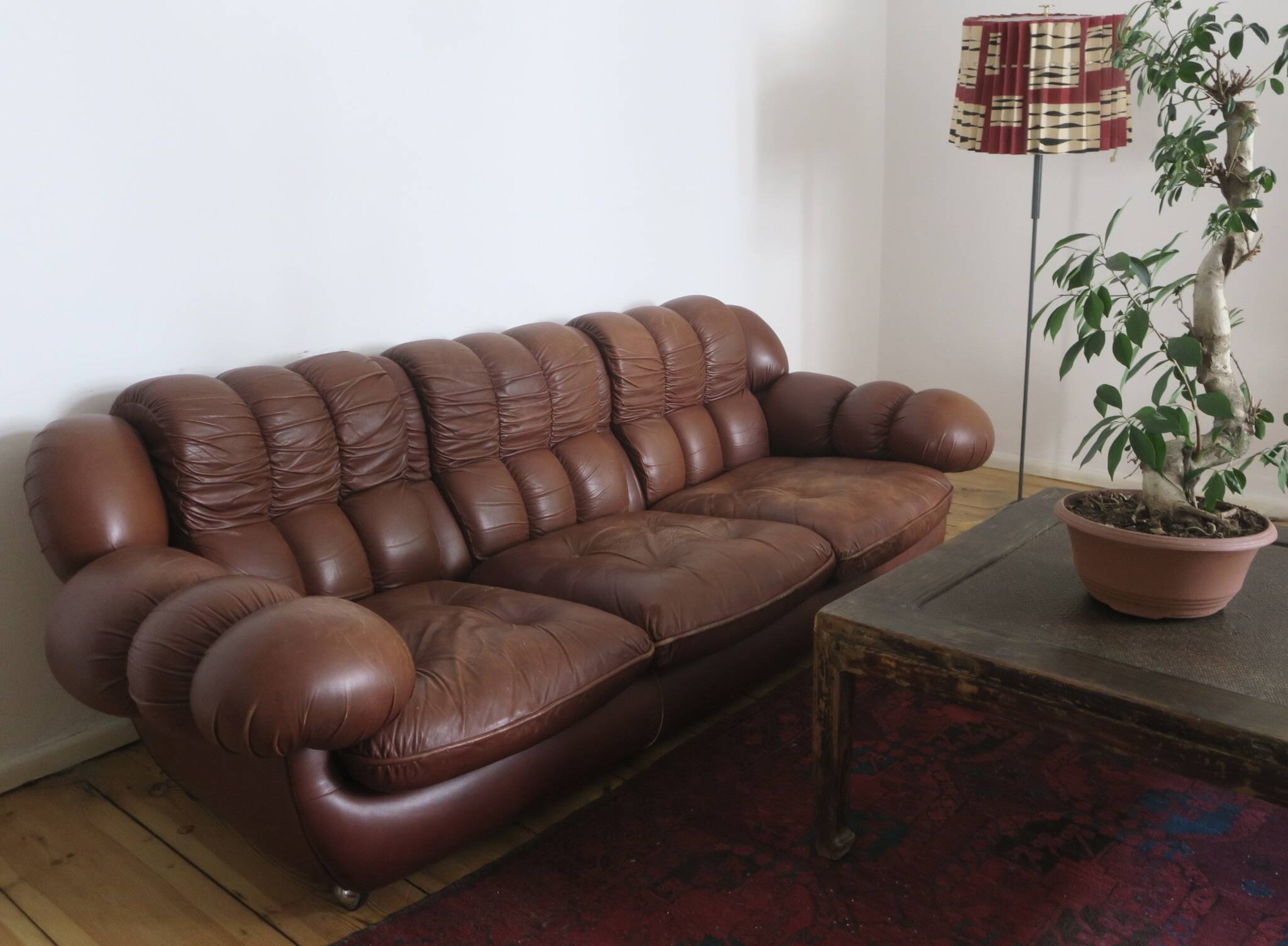 Italian voluminous leather 3-seater sofa after Rino Maturi 230 cm, 1970s