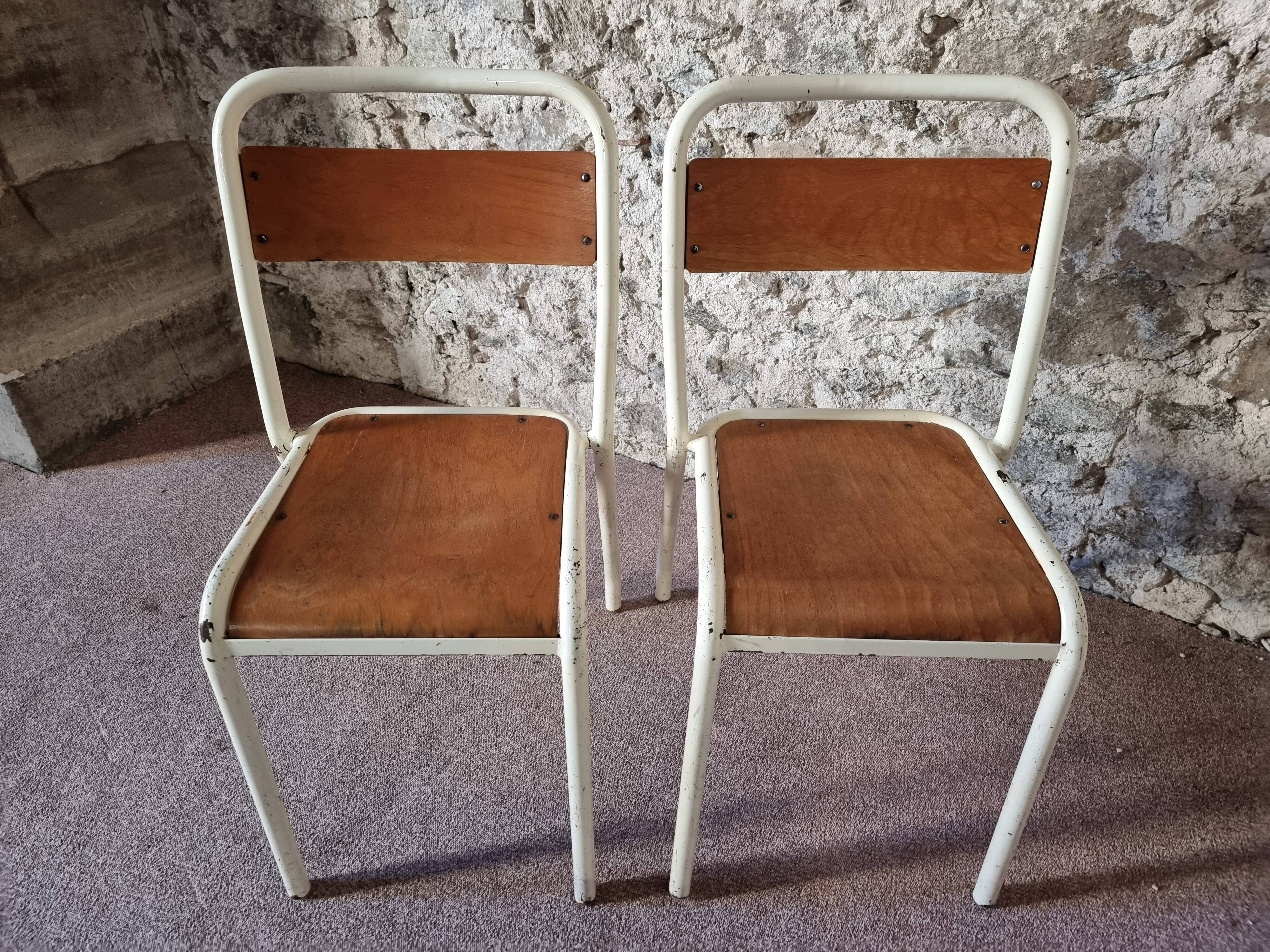 Set of 4 vintage French school chairs – Stackable chairs – 1920s