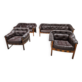 Vintage teak and leather living room set by Arne Norell for Coja 1960