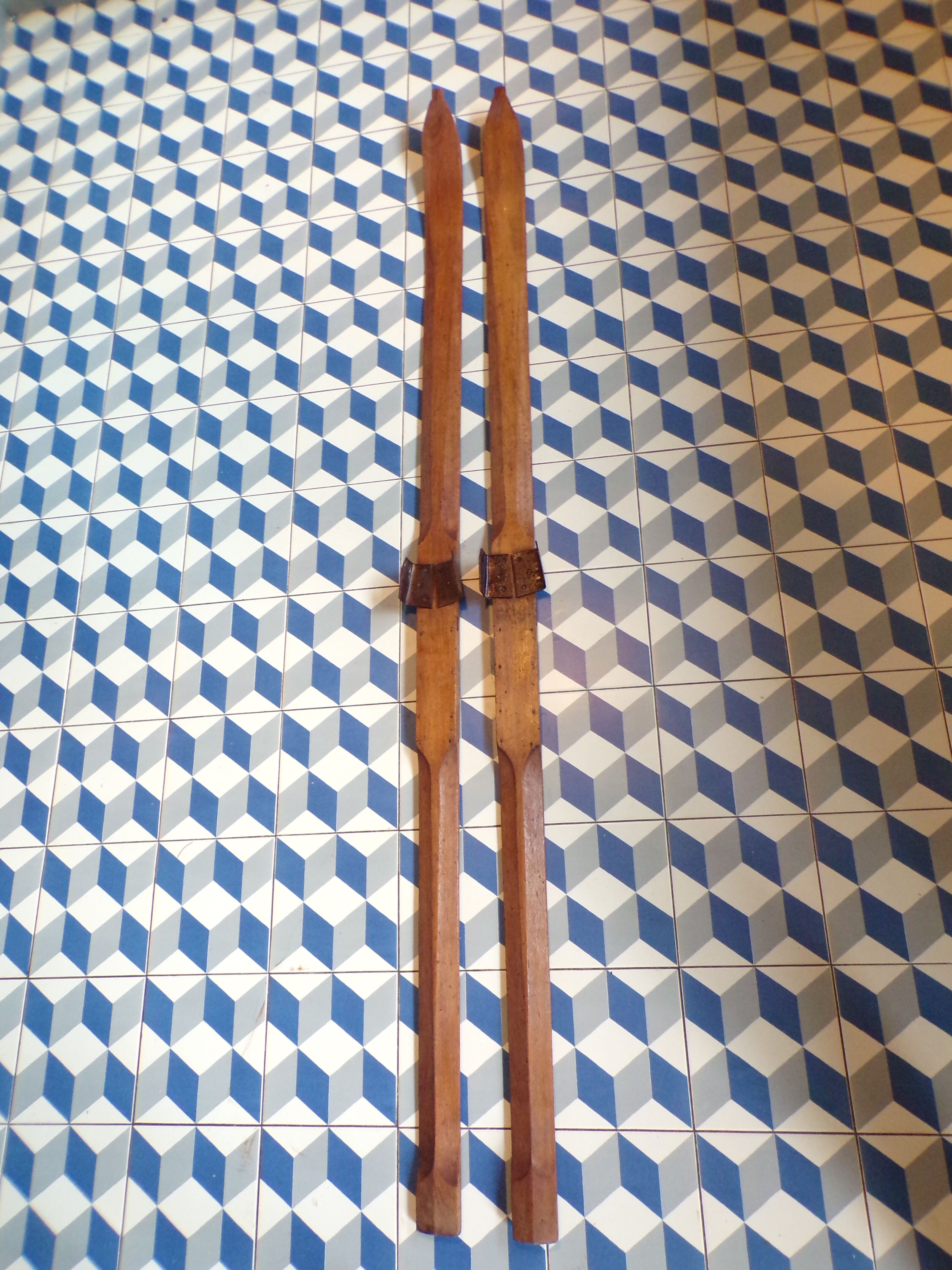 Pair of vintage wooden skis 192 cm