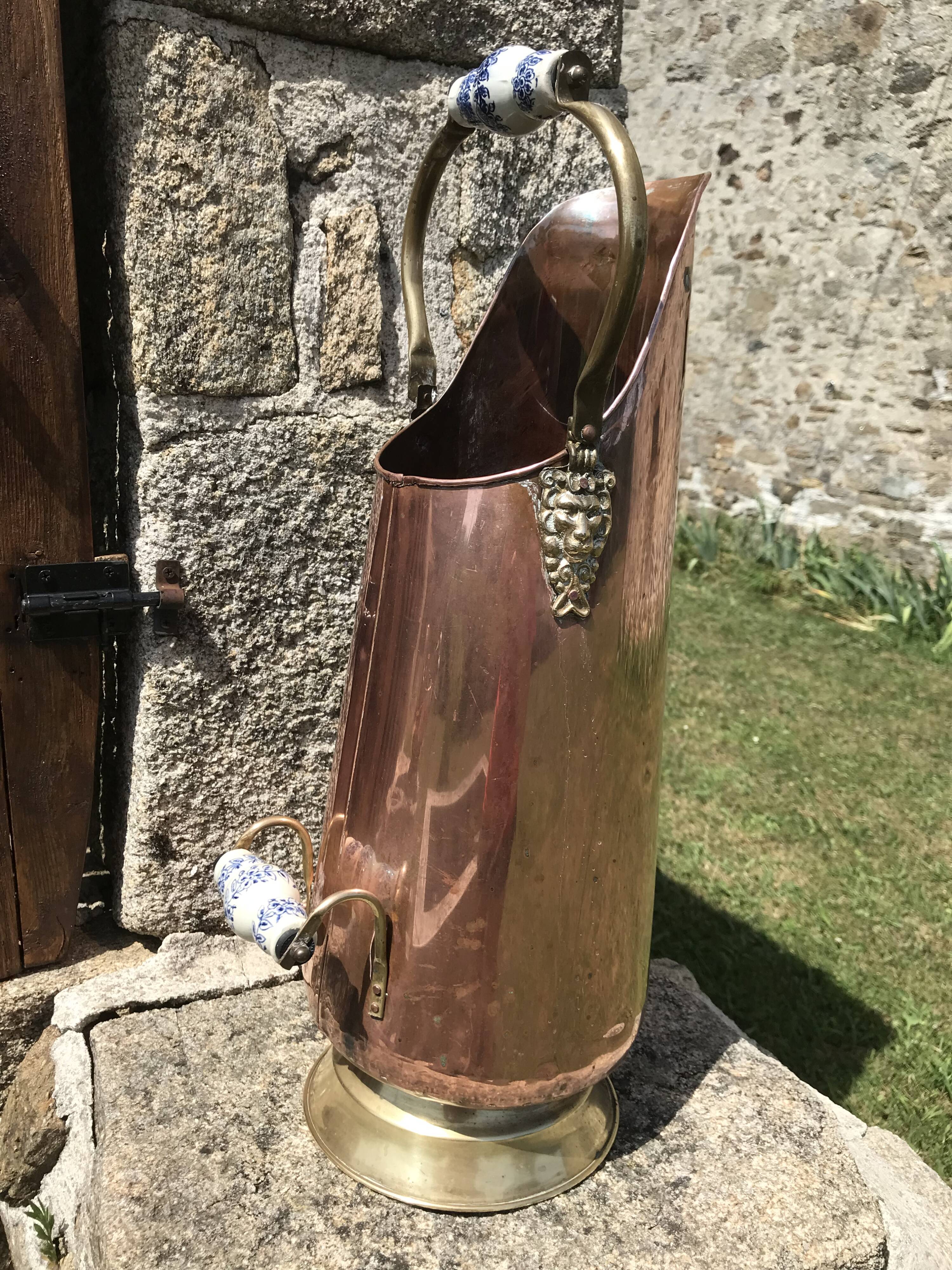 Seau à charbon ou charbonnière en cuivre et laiton Selency