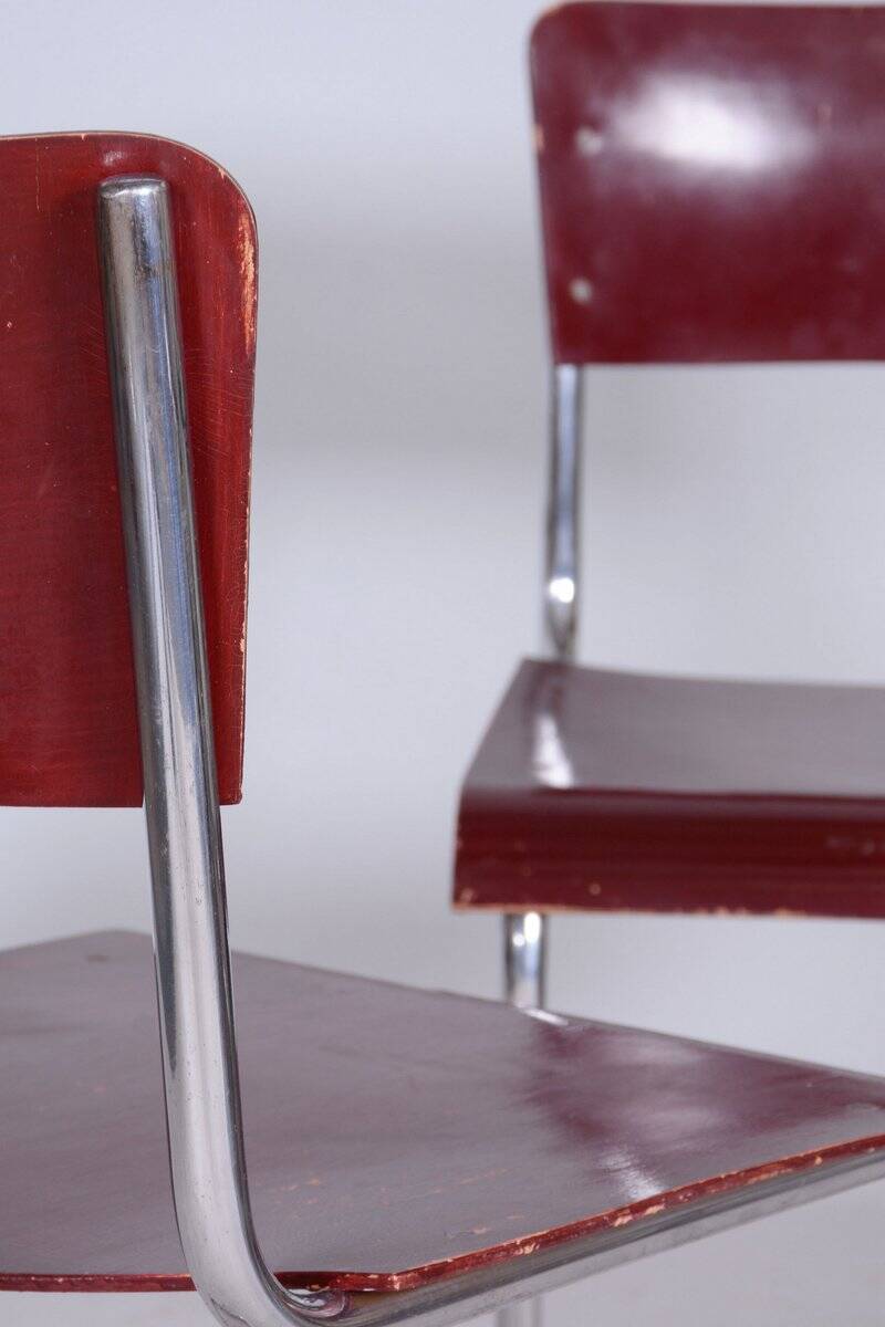 Czech Bauhaus Chrome Dining Table and Chairs attributed to Hynek Gottwald, 1930s, Set of 5