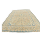 Sky Blue Hand Knotted Antique Vintage Persian Tabriz Rug, 293x407 Cm
