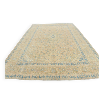 Tapis persan Tabriz vintage antique noué à la main bleu ciel, 293x407 cm