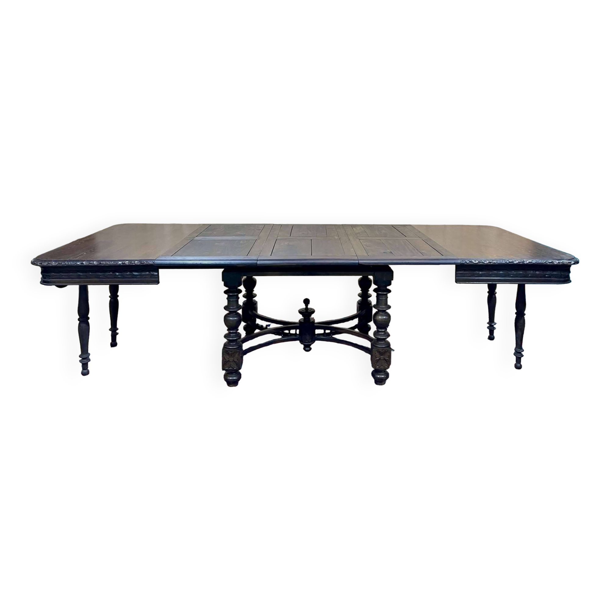 Oak dining table with beech base and 3 extensions