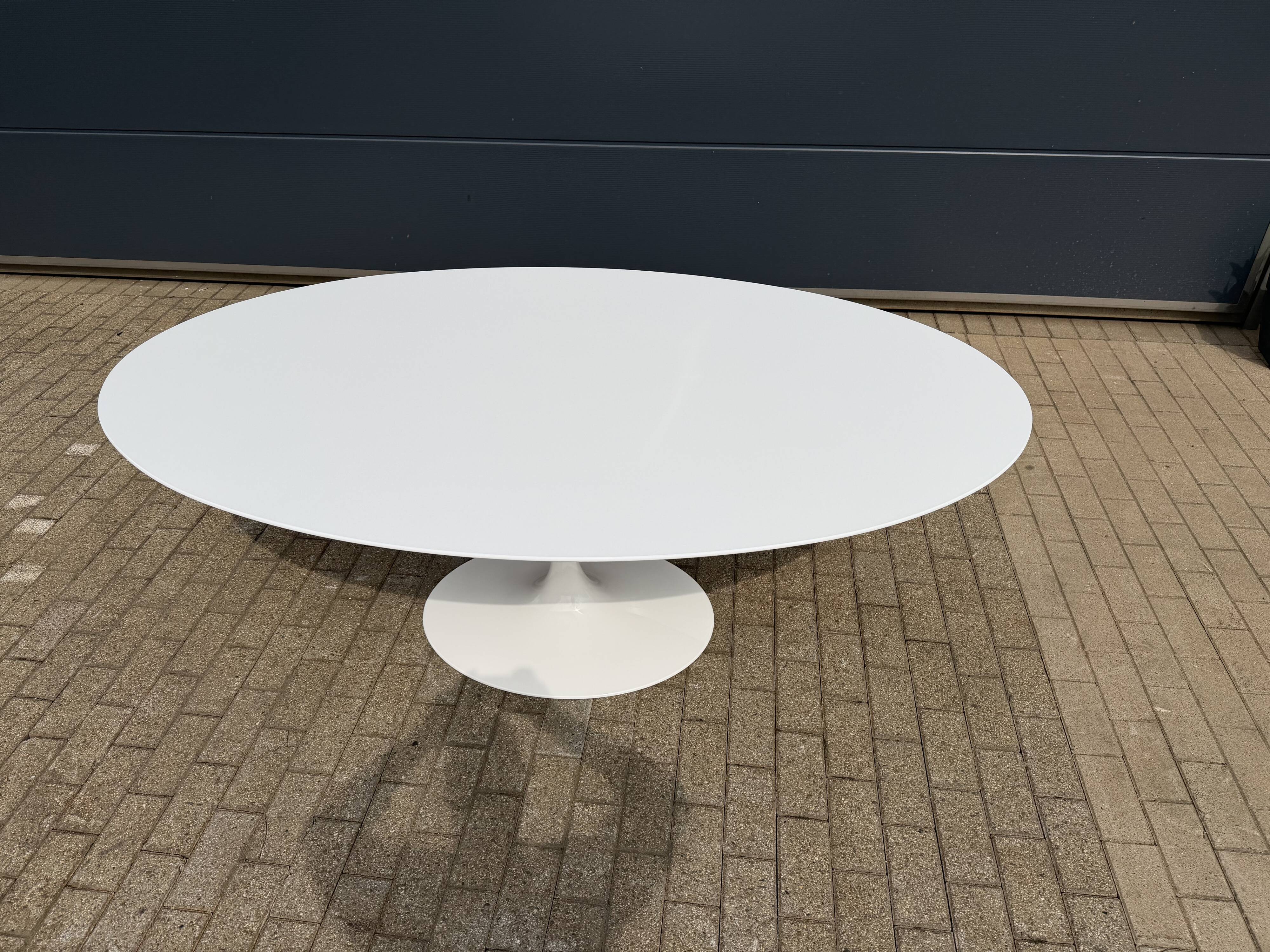 Original oval Tulip Knoll table 198cm white laminate, NEW in the box.