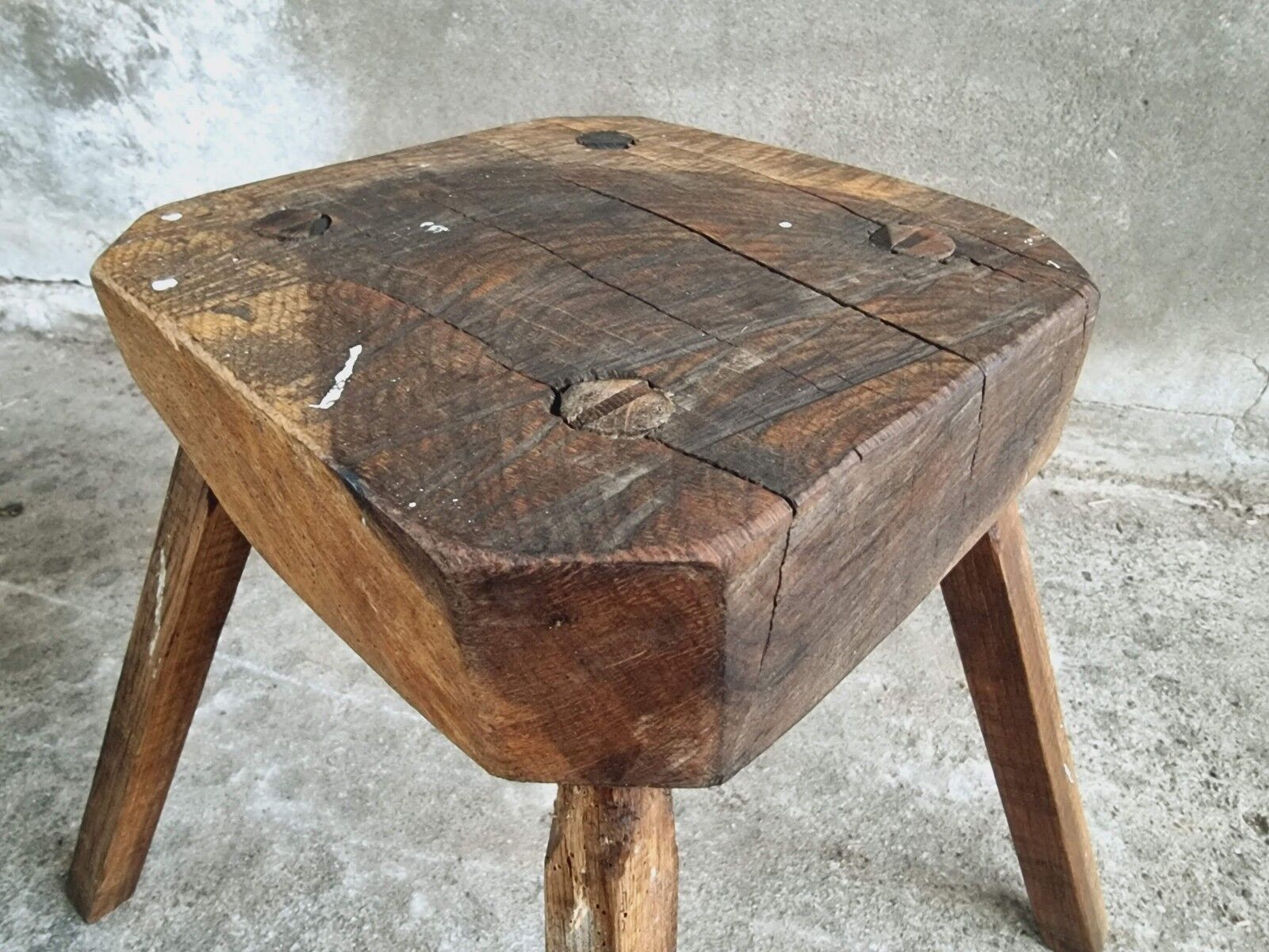 Antique stool oak plant table