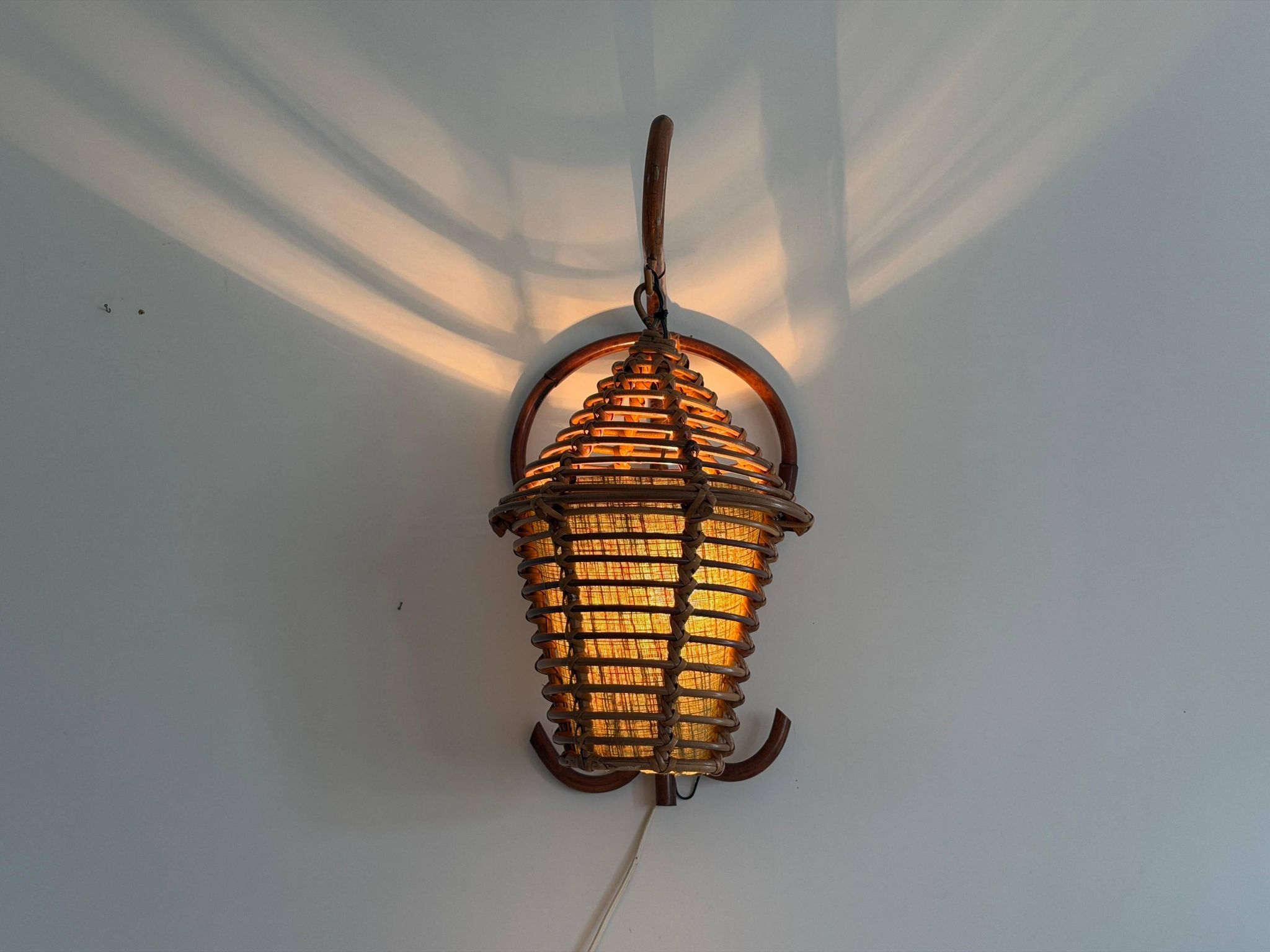 Unique wall lamp in bamboo and fabric, Lantern Design/One, Italy, 1960s