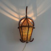 Unique wall lamp in bamboo and fabric, Lantern Design/One, Italy, 1960s