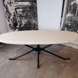 Large oval coffee table in travertine and metal