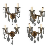 Antique wall sconces in the Maria Theresa style, made of metal and glass, Italy, 20th century.