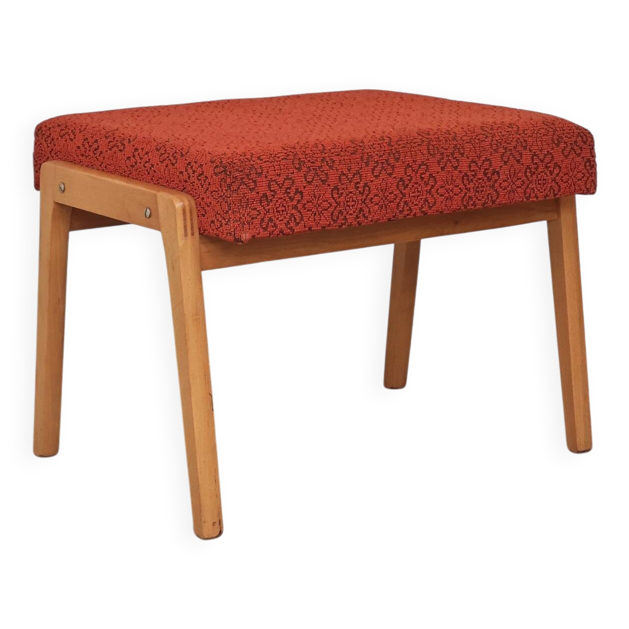 Ton bystrice stool (thonet) wood and orange patterned fabric 1960