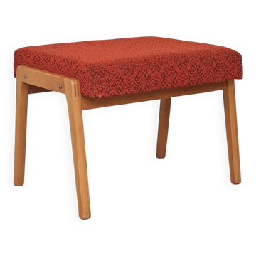 Tabouret ton bystrice ( thonet ) bois et tissu orange a motif 1960
