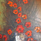 Signed poppy pattern painting and its frame