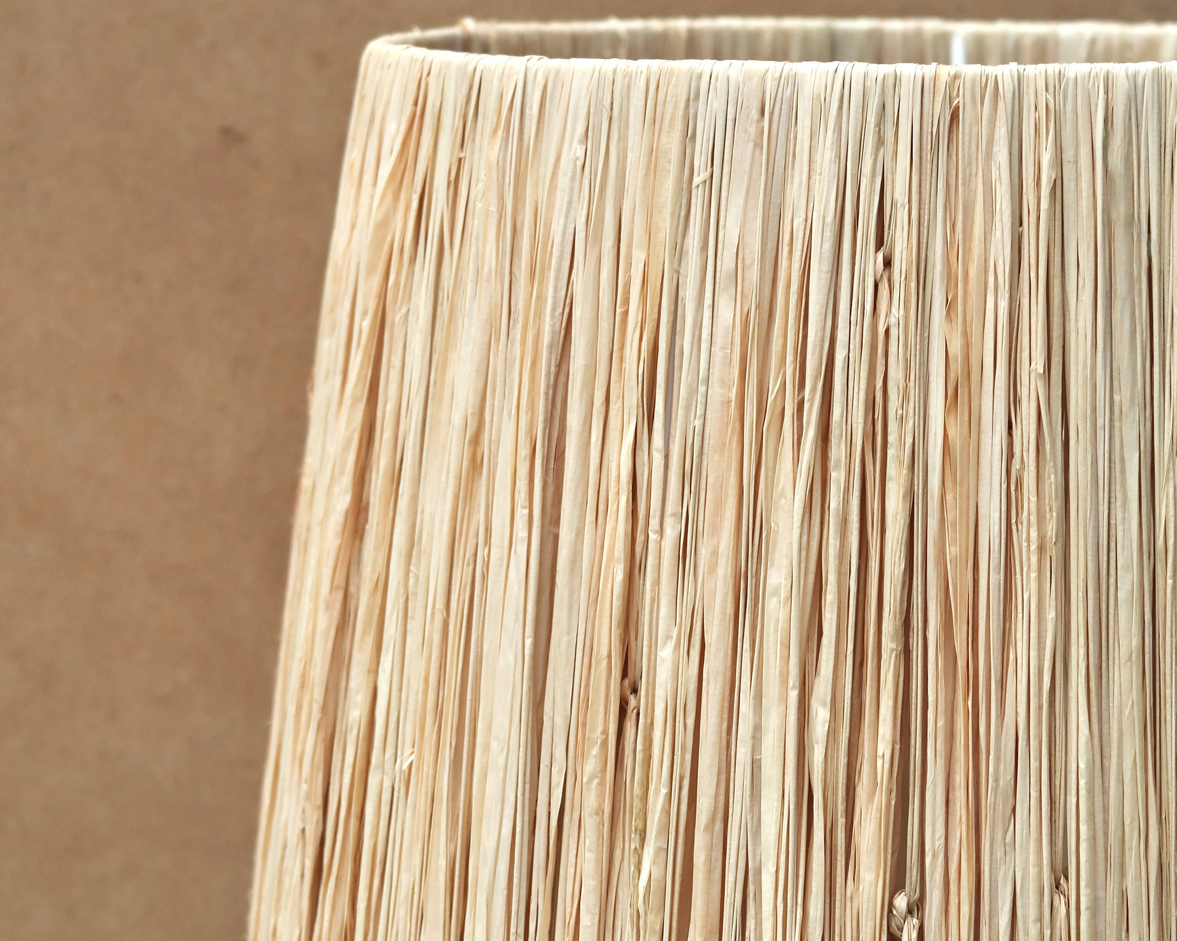 Large white ceramic lamp with raffia shade, 1970s