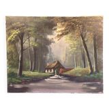 oil on canvas signature to be identified, Sawmill in the undergrowth