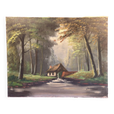 oil on canvas signature to be identified, Sawmill in the undergrowth