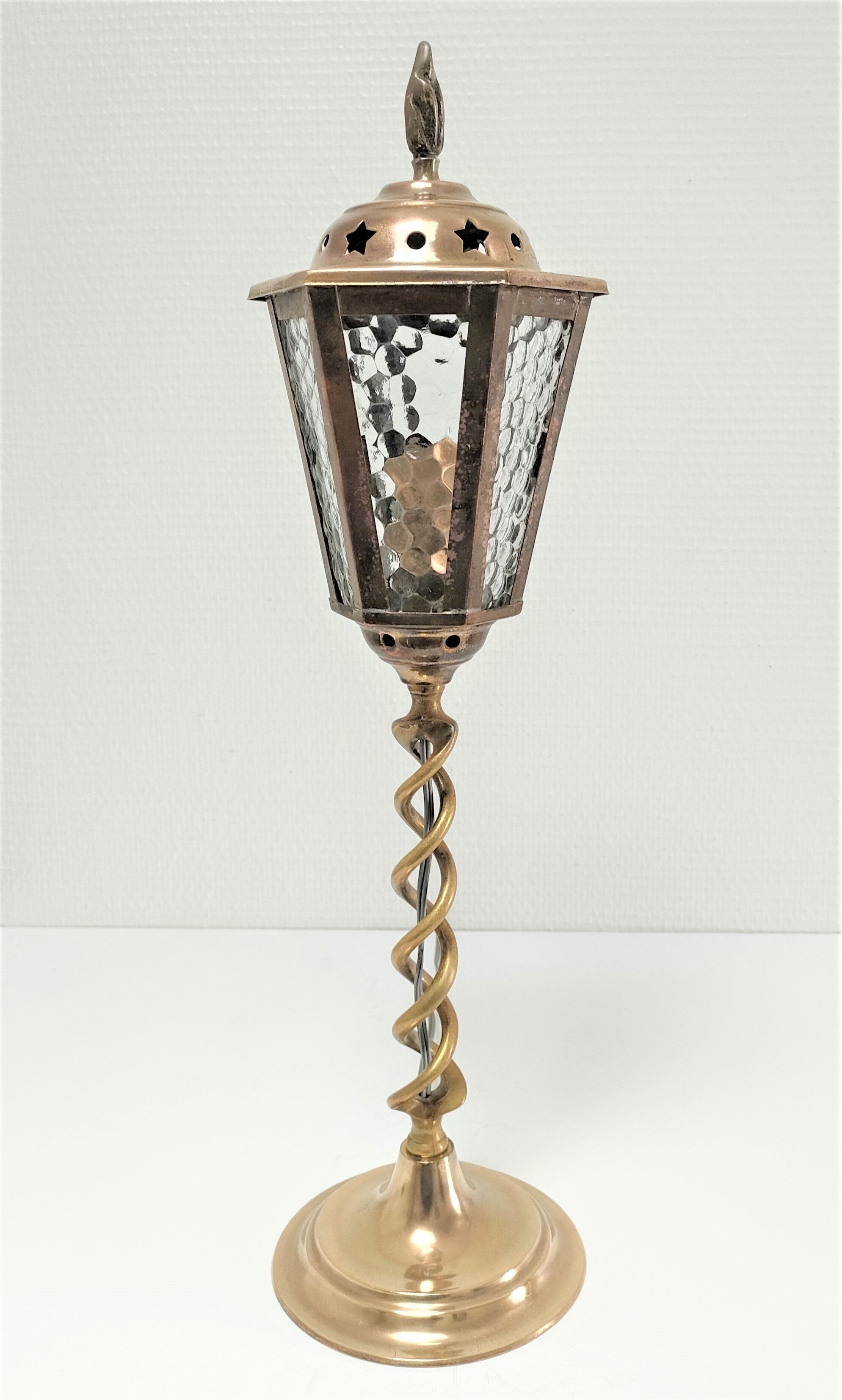 Lampe lanterne laiton et verre début XXème