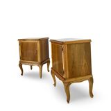 Tables de chevet italiennes en placage de noyer du milieu du siècle, années 1960.