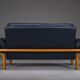 Danish teak and navy blue leather 2-seater sofa from Komfort, 1970s