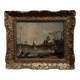 Oil on panel, port scene, late 19th century, gilded frame