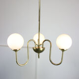 Lustre doré vintage en verre opalin