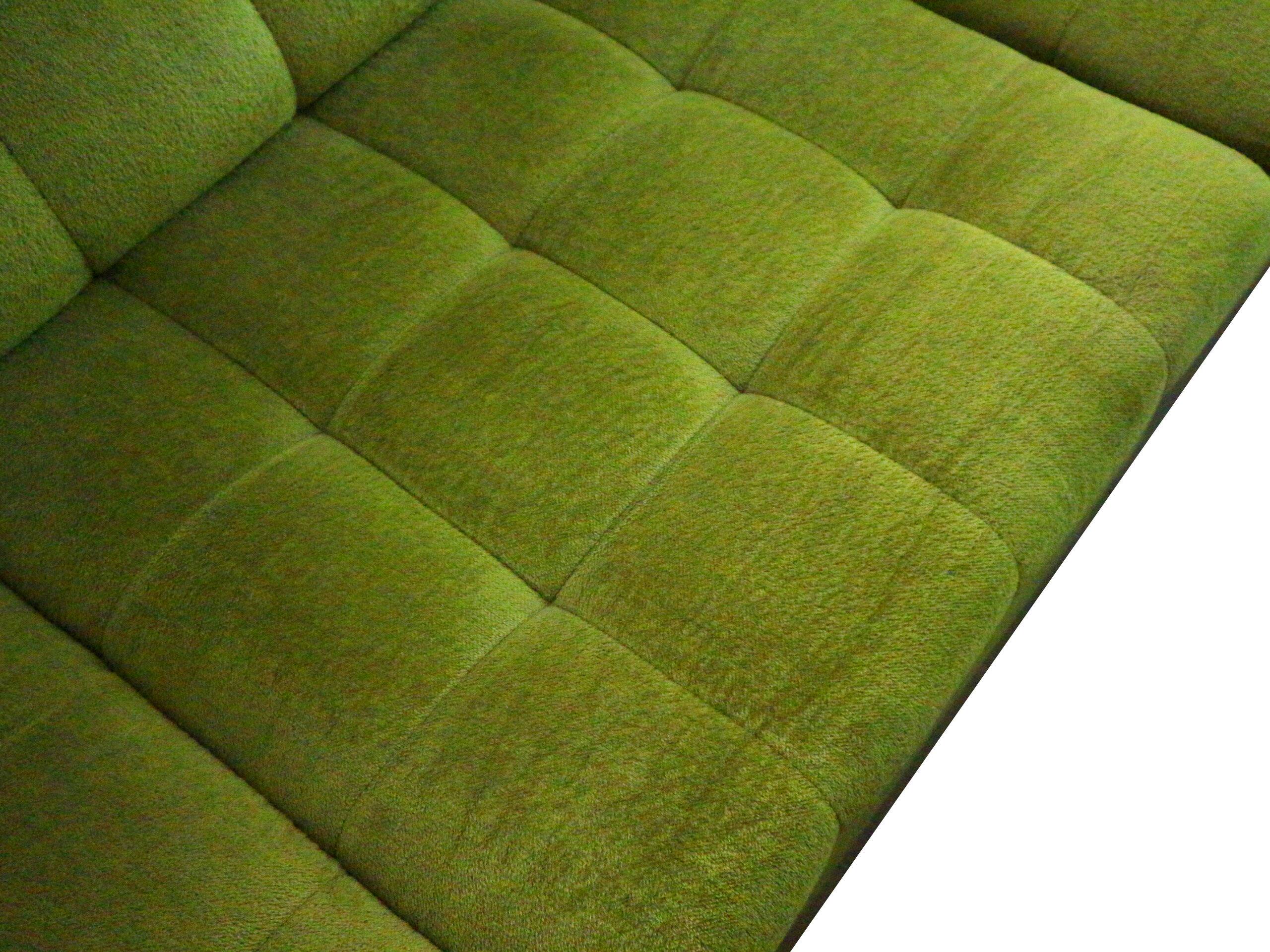 Green velvet vintage element sofa made in the 1970s