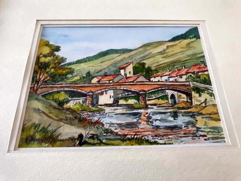 André Duculty (1912-1990) Watercolor on paper "Pont de la Sorgues, in Versols-Lapeyre" Signed below