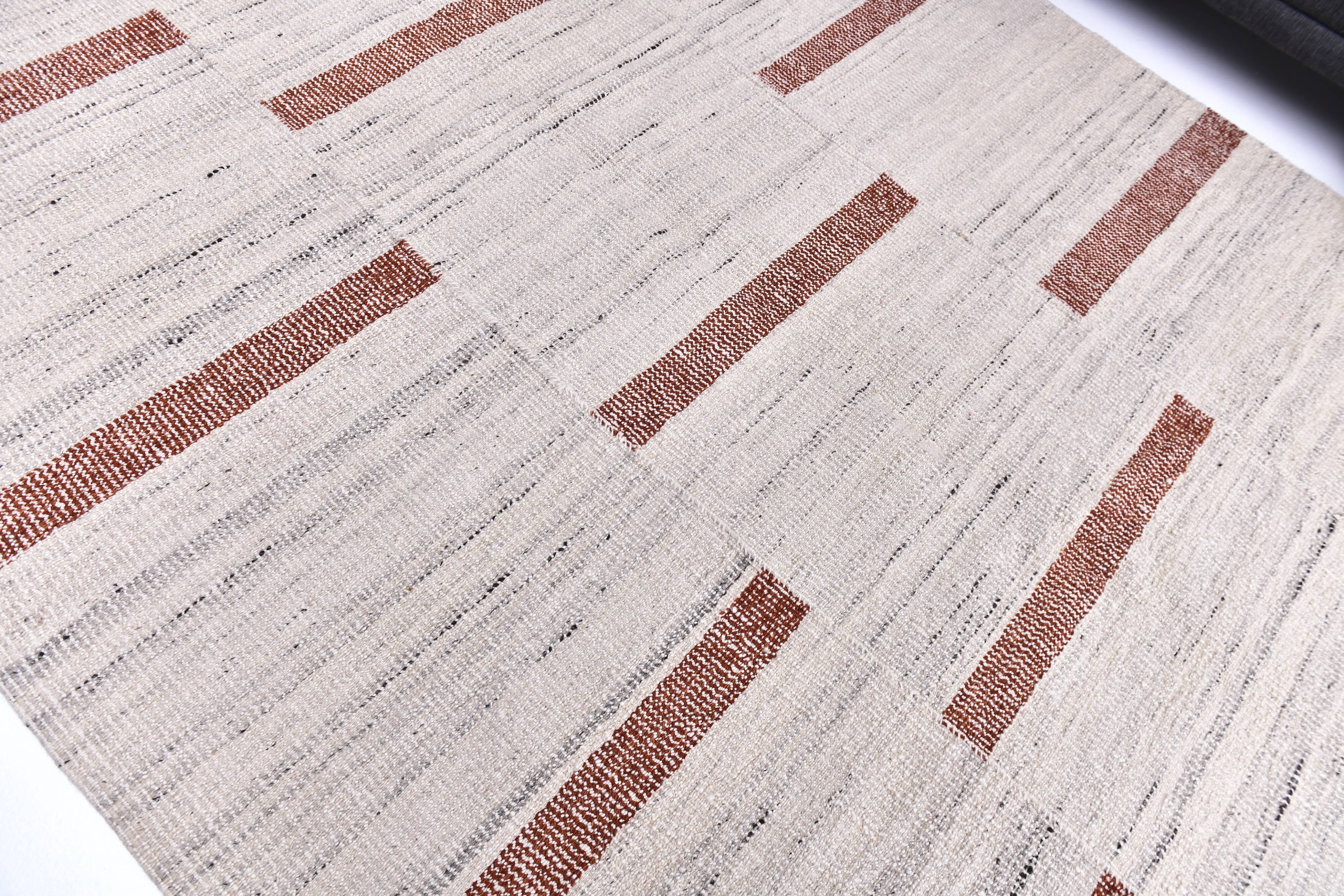 210x310 beige orange kilim rug, Beige terracota wool kilim carpet