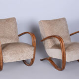 Pair of Beige H-269 Armchairs Designed by Jindrich Halabala for UP Zavody, 1930s