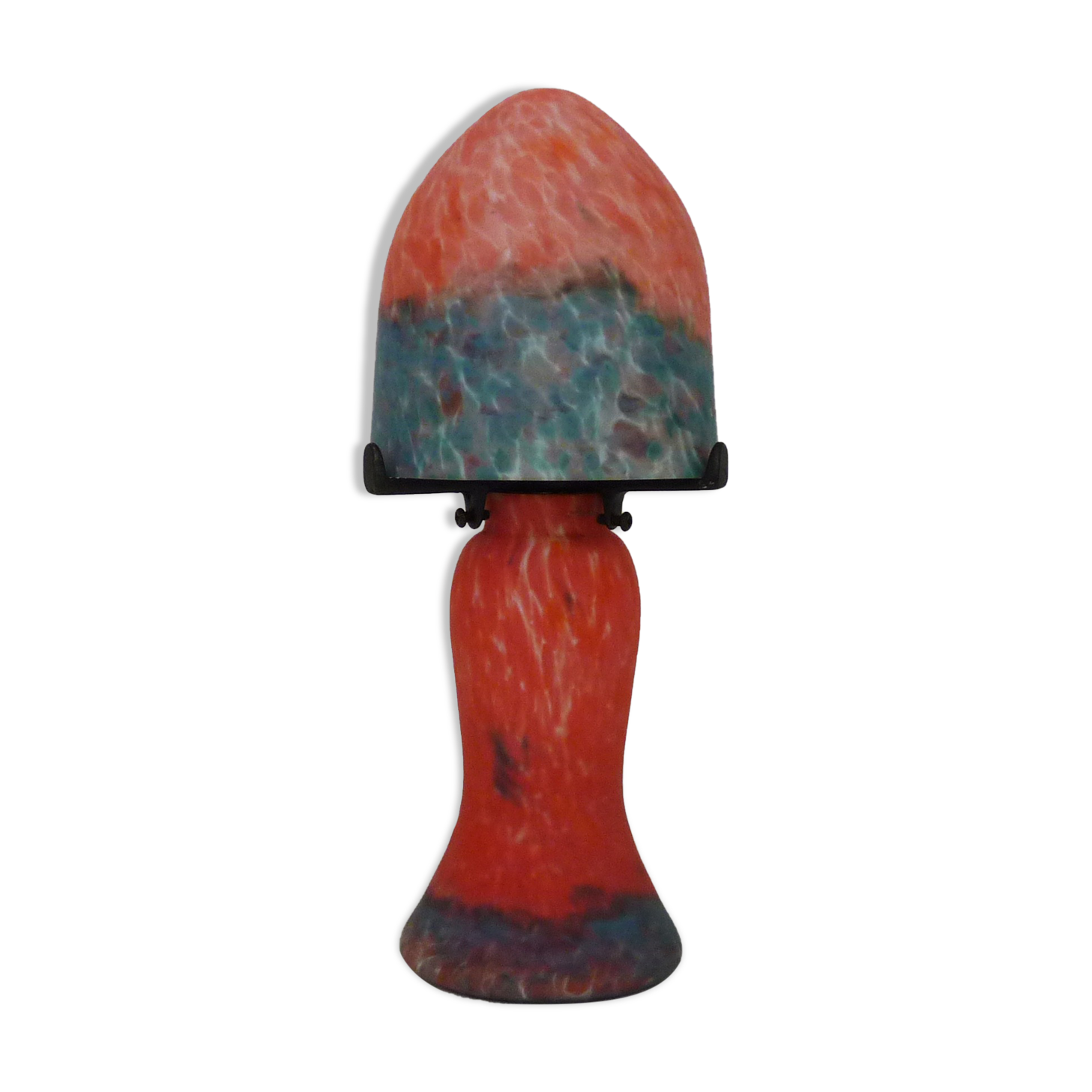 Lampe champignon en pâte de verre marmoréen orange bleu, année 80