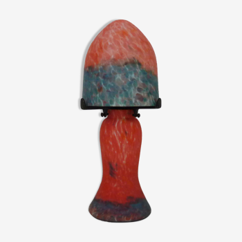 Lampe champignon en pâte de verre marmoréen orange bleu, année 80