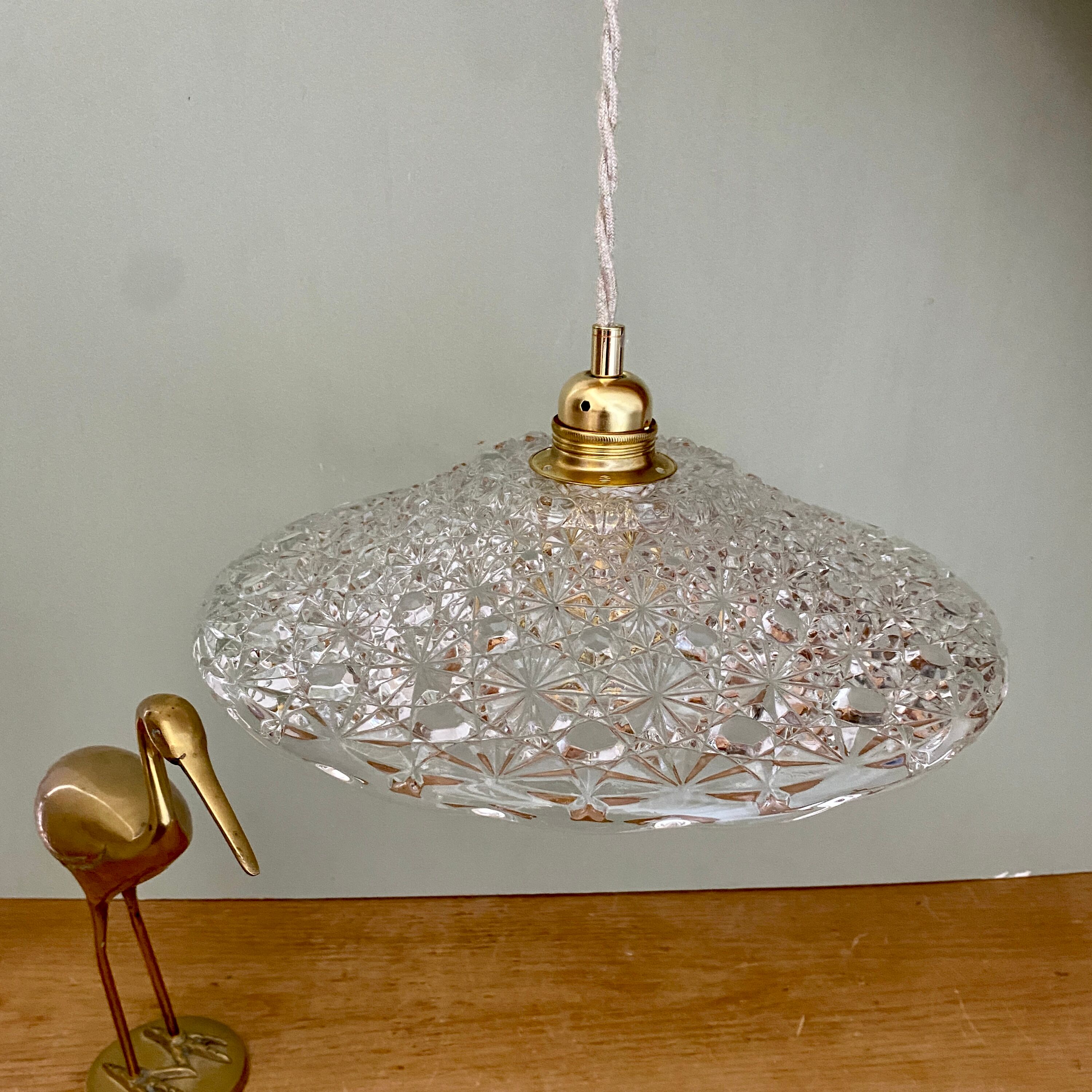 Vintage aabt-jour pendant lamp in molded glass