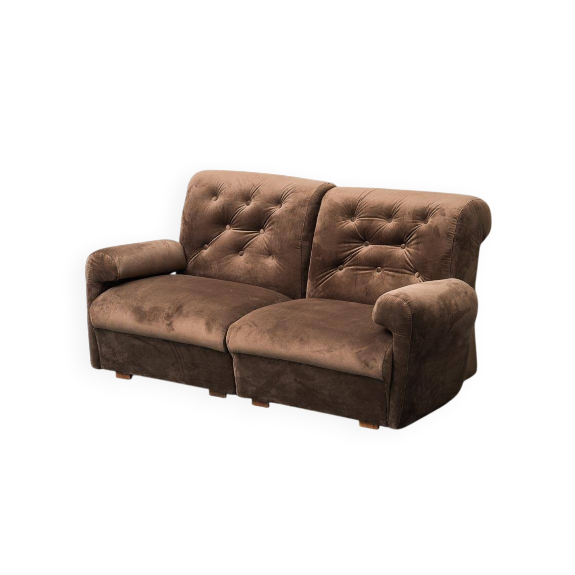 Divano modulare 2 posti in velluto marrone anni’ 70 vintage modernariato