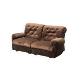 Divano modulare 2 posti en velluto marrone anni' 70 vintage modernariato