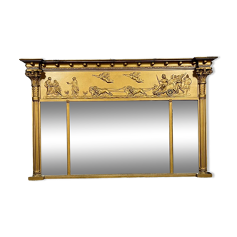 Italian Renaissance Style triptych mirror in gilded wood, 19th century period