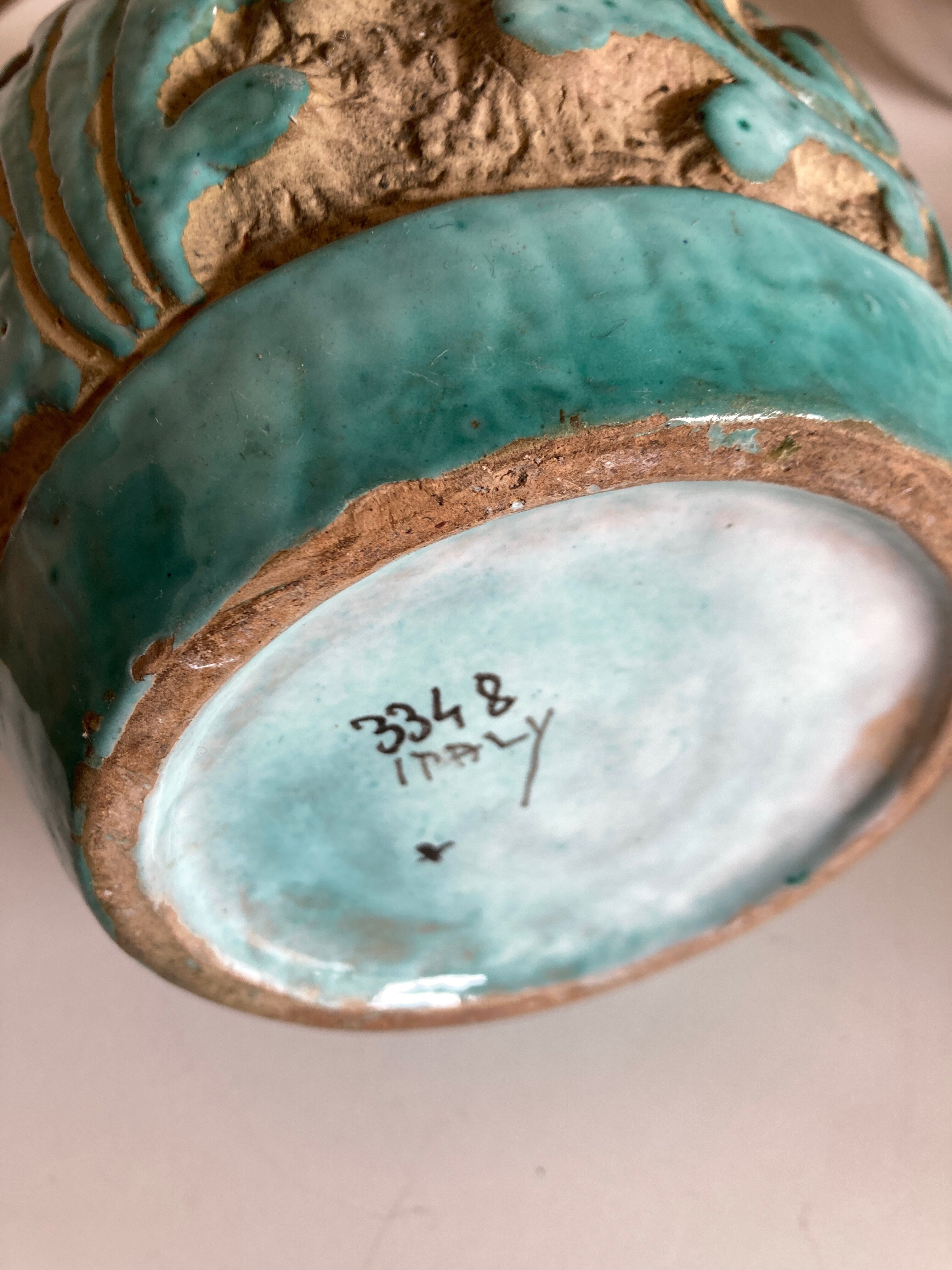 Italian glazed ceramic lamp 1960 mid century Bitossi turquoise