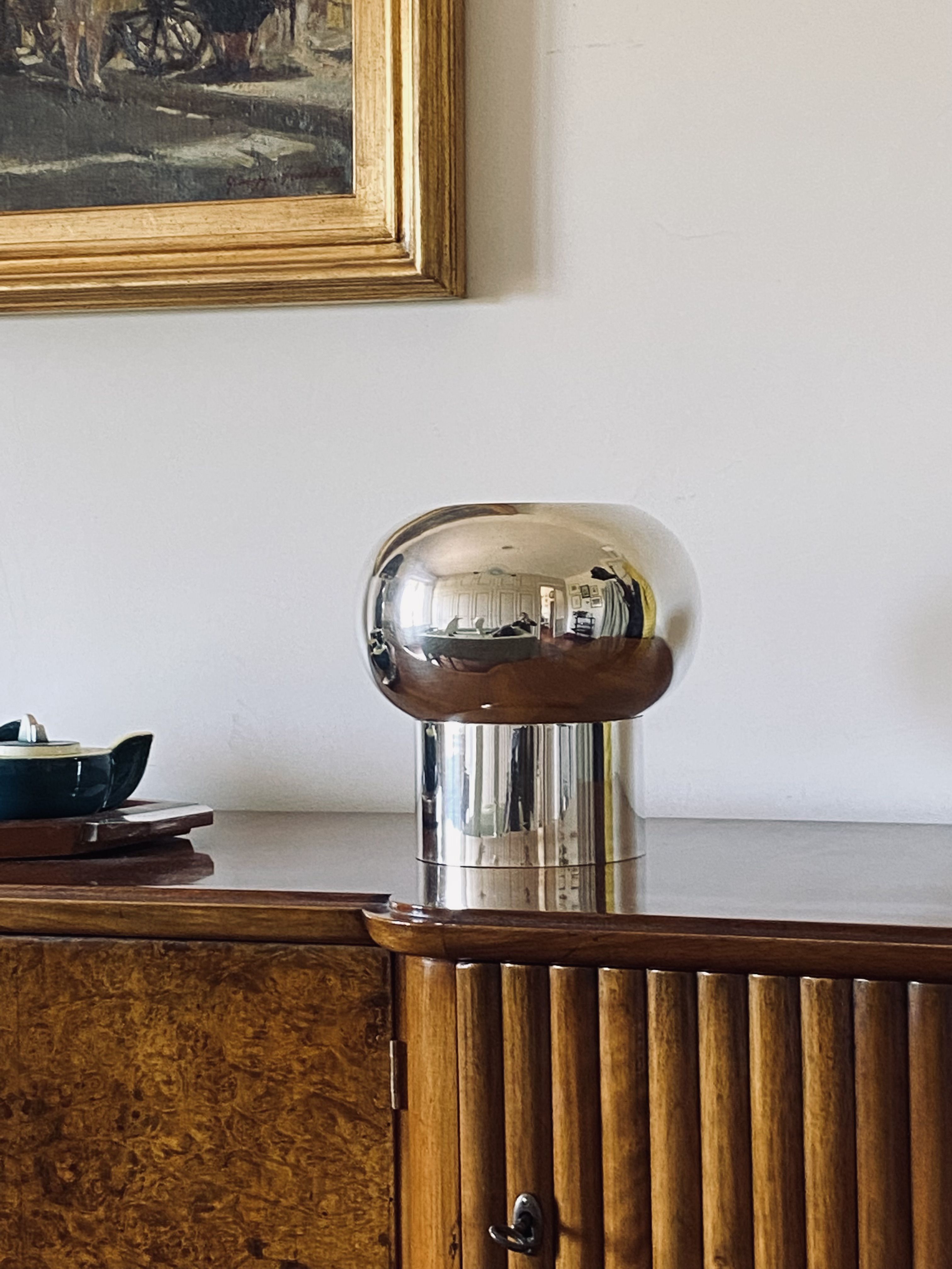 Midcentury modern centerpiece silver plated vase, Teghini Firenze, Italy, ca. 1970