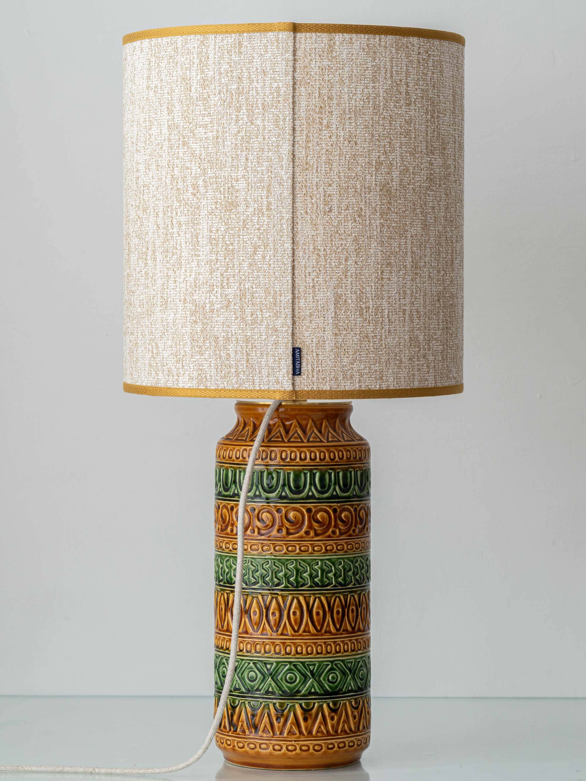 Lampe de table en céramique de style Bitossi des années 1960, émail vert ocre.