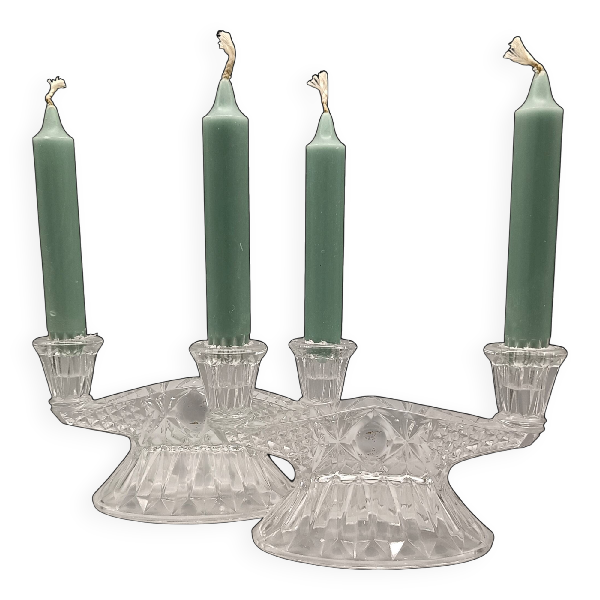 Pair of vintage clear glass candelabras, 2 branches, 1960s