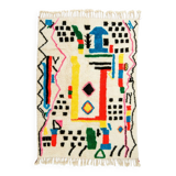 White Azilal Berber rug with fluorescent multi-colored patterns