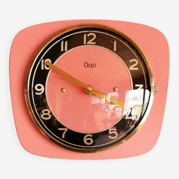 Vintage formica clock silent trapeze wall pendulum "Odo pink black"