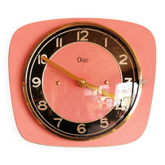 Vintage formica clock silent trapeze wall pendulum "Odo pink black"